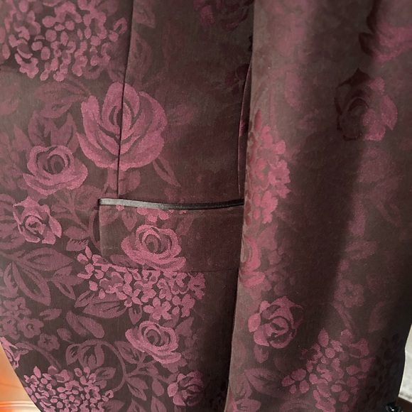 Egara Burgundy Floral Shawl Collar Blazer Jacket Slim Fit Size 38R - Picture 8 of 14